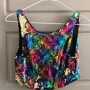Multi colored sequined crop top